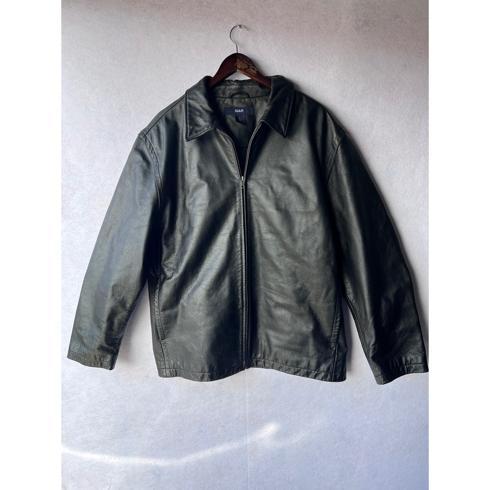 Vintage Gap Mens Black Leather Jacket XL Quilted Lined Classic Moto Bomber